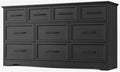 Black Farmhouse Dresser for Bedroom, 59" Wide Chest of Drawers with Brushed Metal Handle, 10 Chest of Drawers, Wood Closet Organizers and Storage Cabinet for Bedroom, Living Room, Hallway