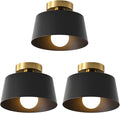 Ceiling Light Fixture, Hallway Ceiling Light with Gold Plate and Matte Black Shade, Modern Simple Style Porch Light Fixtures Semi Flush Mount (3 Pack Black)