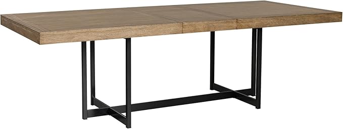 Signature Design by Ashley Tomtyn Casual Self Storing Leaf Dining Extension Table with Trestle Base, Light Brown