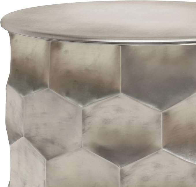 SIMPLIHOME Whitney Industrial 17 inch Wide Metal Storage Accent Side Table in Antique Silver , Fully Assembled for the Living Room and Bedroom