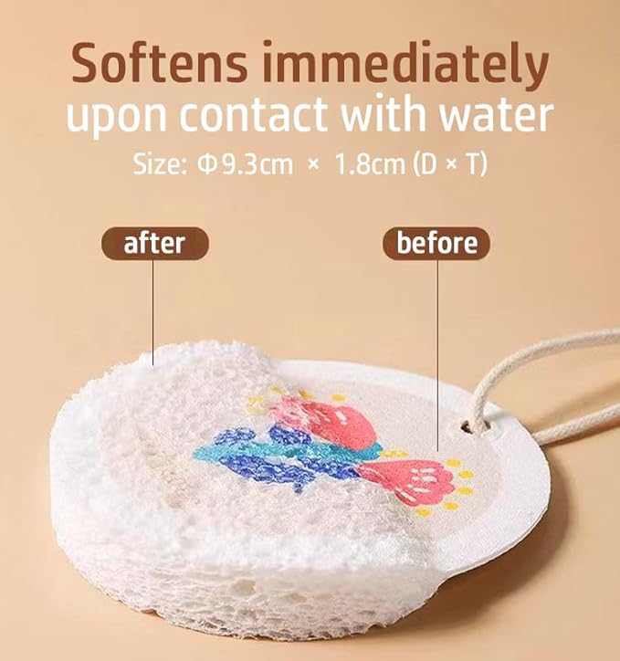 Flower-Shaped Wood Pulp Sponge Scrubber, sponges Kitchen– Dual-Sided Natural Dish Sponge,sponges for Dishes, Eco-Friendly, Quick-Drying, Gentle on Non-Stick Pans (9.3×1.8cm) (12pcs)