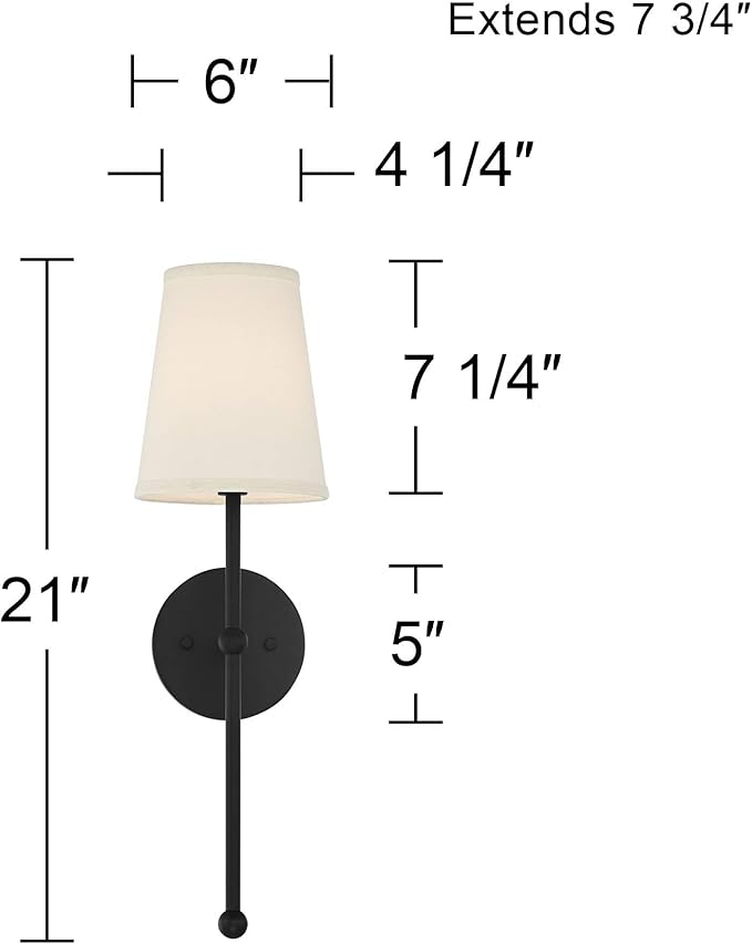 Possini Euro Design Elena Modern Wall Light Sconces Set of 2 Matte Black Metal Hardwired 6" Fixture Cream Linen Tall Drum Shade for Bedroom Living Family Room Home Hallway Dining