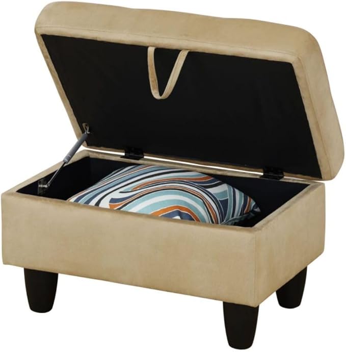 Ottoman Storage Ottoman Bench Flannel Footrest Footstool with Hinged Lid for Living Room, Bedroom, Entryway, Beige, 28.5"X19"X17.5"