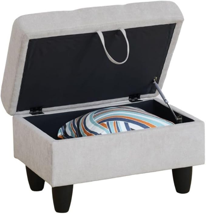 Ottoman Storage Ottoman Bench Flannel Footrest Footstool with Hinged Lid for Living Room, Bedroom, Entryway, Grey White, 28.5"X19"X17.5"
