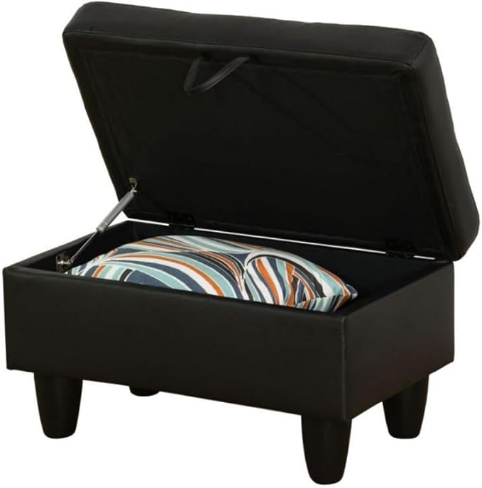 Ottoman Storage Ottoman Bench Faux Leather Footrest Footstool with Hinged Lid for Living Room, Bedroom, Entryway, Black, 28.5"X19"X17.5"