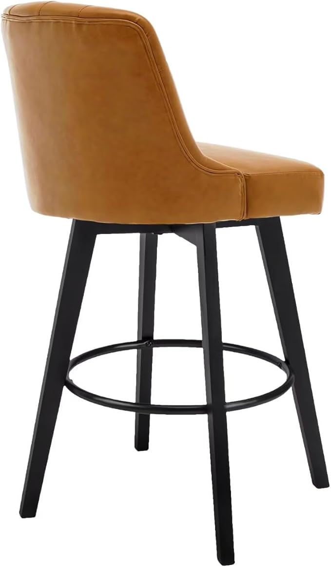 MINCETA Bar Stools Set of 2, PU Leather Barstools, 26 Inch Upholstered Counter Stools with Low Tufted Back and Footrest, Swivel Counter Height Barstools for Kitchen Island Home Bar Brown