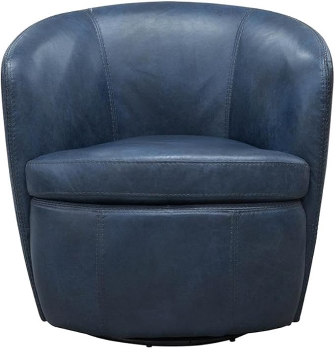 Pemberly Row Set of 2 Vintage Navy All Italian Leather Swivel Club Chair