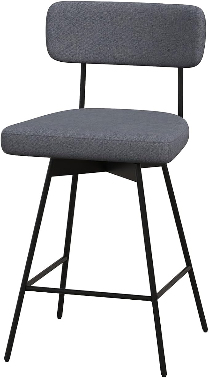COSTWAY Bar Stools Set of 2, 25” Upholstered Counter Height Bar Stools with Back, 360° Swivel Dining Chairs with Heavy-Duty Metal Legs and Footrests, for Kitchen Island, Dining Room, Bar (2, Grey)