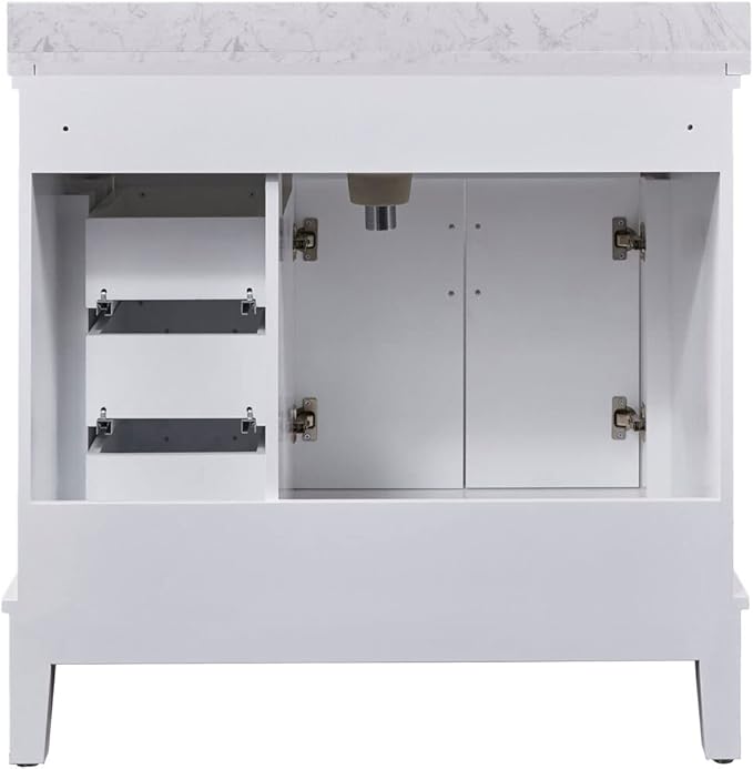 Hanover 36 Set Includes w, White Lanesboro 36'' Vanity Sink Combo for Bathroom, Powder Room | Pre-Assembled 2 Doors, 3 Drawers | Accent Mirror | Artificial Stone Countertop, Cabinet, 36 inches