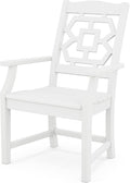 Martha Stewart by POLYWOOD Chinoiserie Outdoor Dining Arm Chair, White, Durable HDPE All-Weather, Comfortable Patio Seating with Latticework Back, Backyard, Garden Furniture, Made in The USA
