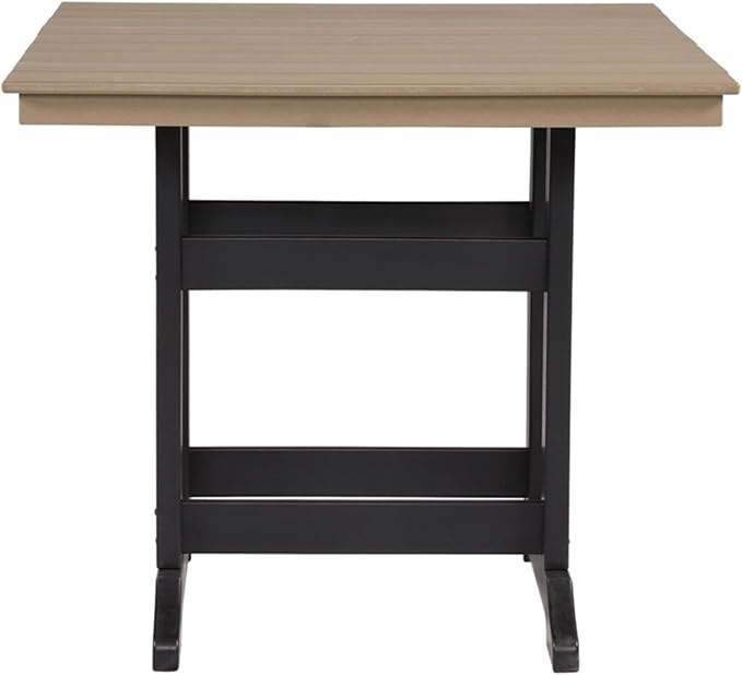 Signature Design by Ashley Outdoor Fairen Trail HDPE Patio Counter Table with Umbrella Hole, Stainless Steel, 41.5" W x 41.75" D x 37.13" H, 2-Tone Black & Driftwood Finish