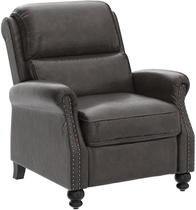 CANMOV Pushback Recliner Chair Faux Leather Armchair Push Back Recliner with Rivet Decoration Single Sofa Accent Chair for Living Room, Dark Grey
