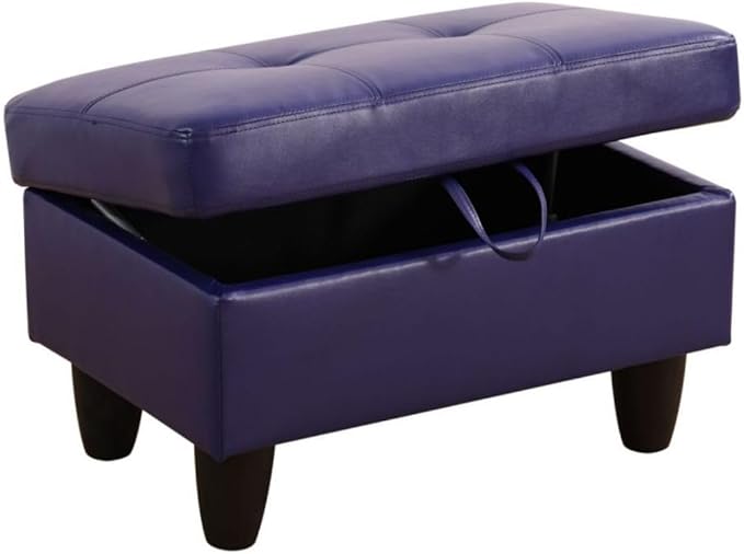 Ottoman Storage Ottoman Bench Faux Leather Footrest Footstool with Hinged Lid for Living Room, Bedroom, Entryway, Blue, 28.5"X19"X17.5"