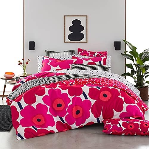 Marimekko - Duvet Cover Set, Cotton Bedding with Matching Shams & Button Closure, All Season Home Decor (Unikko Red, Full/Queen)