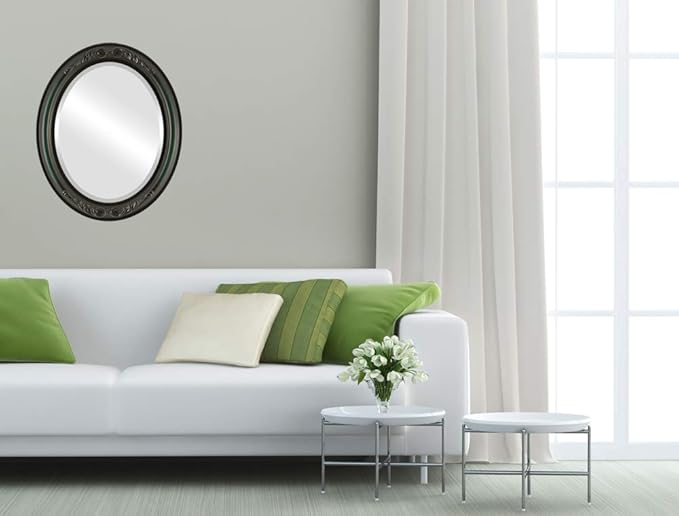 OVALCREST Oval Beveled Wall Mirror for Home Decor - Florence Style - Hunter Green - 34" x 24"