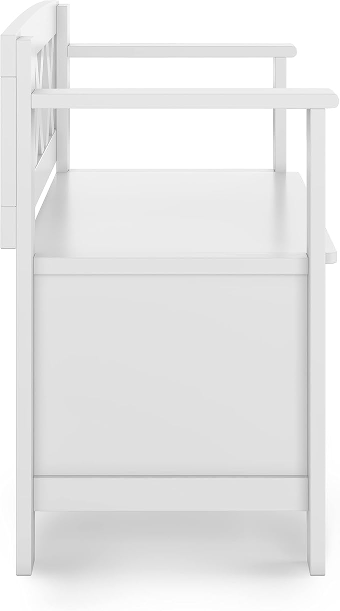 SIMPLIHOME Amherst Entryway Storage Bench - 36 inch Wide Solid Wood Small Hallway Seat in White, Transitional Bench for Entryway or Living Room with Lift-Up Lid and Compact Storage