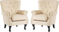 MOJAY PU Leather Accent Chair Set of 2, Modern Armchair Living Room Chair, Upholstered Club Chair with Rivet Trim, Mid-Century Sofa Chair with Sturdy Wood Legs for Bedroom (Ivory White)