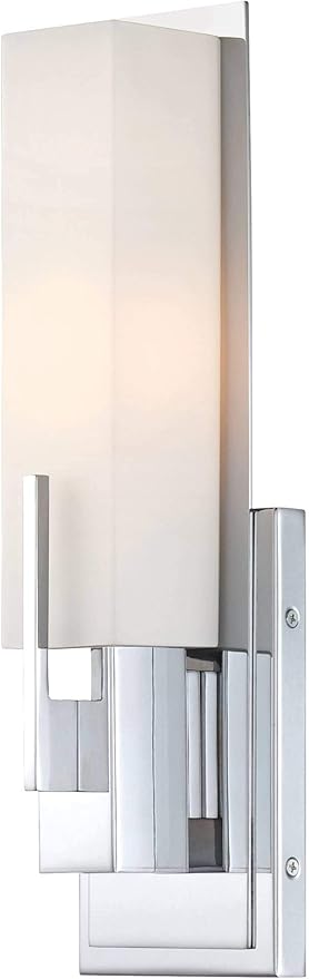 Possini Euro Design Midtown Modern Wall Mount Light Sconce Chrome Hardwired 15" High Fixture Rectangular Opal White Glass for Bedroom Bathroom Bedside Living Room Home Hallway Dining Kitchen