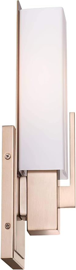 Possini Euro Design Midtown Modern Wall Sconce Lighting Burnished Brass Hardwired 15" High Fixture Rectangular White Glass for Bedroom Bathroom Bedside Living Room Home Hallway Dining Kitchen