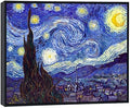 Wieco Art Framed Wall Art Canvas Prints of Starry Night by Vincent Van Gogh Paintings Reproduction Post-Impressionism Artwork Framed Wall Art for Living Room Home Decorations Black Frame