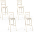 COSTWAY 30-Inch Bar Height Stool Set of 4, Rubber Wood Swivel Bar Stool with Inclined Backrest, Curved Seat & Footrest, Bar Chair for Kitchen Island & Pub (4, Cream)