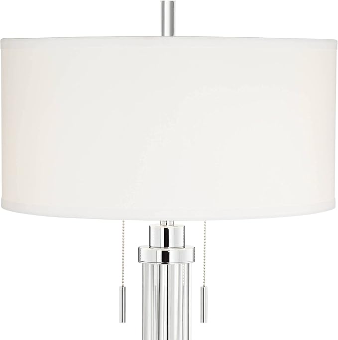 Possini Euro Design Cadence Modern Table Lamp 30" Tall with Square White Marble Riser Linear Glass Rod White Linen Drum Shade for Bedroom Living Room Nightstand Bedside Night Stand Office Kids Room
