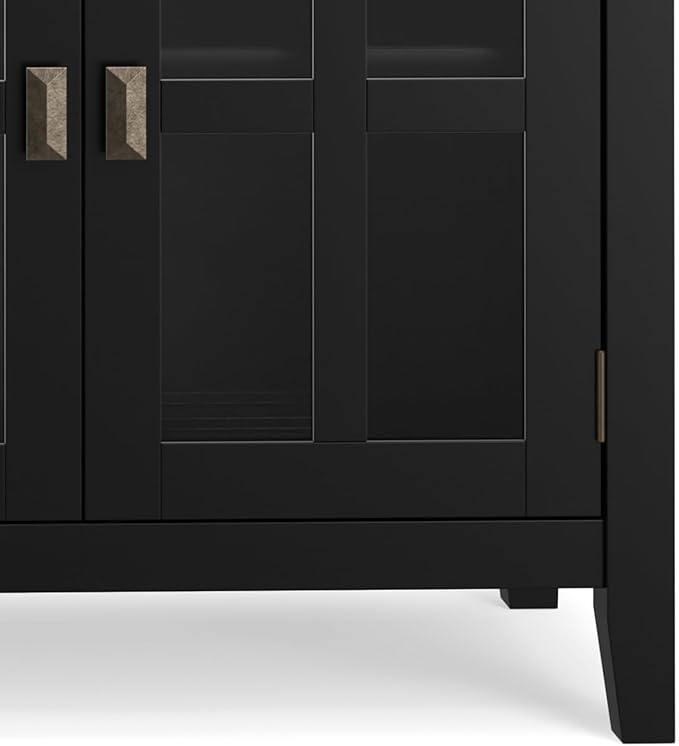 SIMPLIHOME Artisan Buffet - 60 inch Wide Solid Wood 4-Door Sideboard Buffet in Black, Transitional Storage Cabinet for Dining Room or Kitchen with Adjustable Shelves and Square Knobs