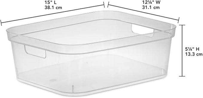 Sterilite 5.25 x 12.25 x 15 Inch Medium Modern Storage Bin w/Comfortable Carry Through Handles & Banded Rim for Household Organization, Clear 16 Pack