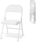 4 Pack Folding Chairs with Padded Seats, Padded Folding Chair with Steel Frame for Events Home Office, Pu Leather Folding Chair White
