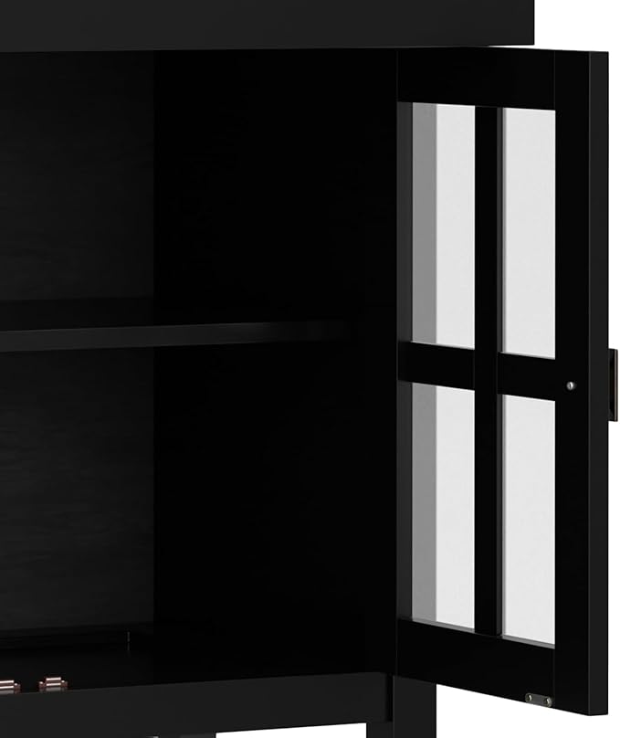 SIMPLIHOME Artisan Buffet - 60 inch Wide Solid Wood 4-Door Sideboard Buffet in Black, Transitional Storage Cabinet for Dining Room or Kitchen with Adjustable Shelves and Square Knobs