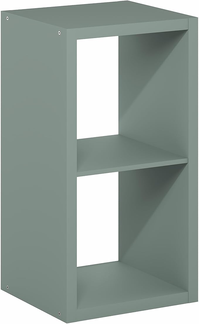 Furinno Cubicle Book Shelf, 2-Cube Thick Frame Bookshelf, Horizontally & Vertically Reversible Bookcase with Open Back, 14.6" x 15.9" x 30", for Living Room, Bedroom, Home Office, Sage Green