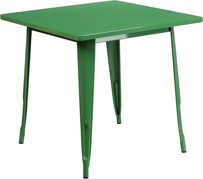 Flash Furniture Felix Commercial Grade 31.5" Square Green Metal Indoor-Outdoor Table