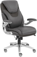 NBF Avanti Faux Leather Executive Office Chair Desk Chair - Ergonomic Chairs with Flip Arms - Modern Office Chair with Iridescent Silver Finish - Lumbar Support Chair (Gray)