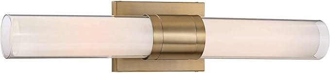 Possini Euro Design Brianna Modern Wall Mount Light Brass Gold Metal Hardwired 23 1/2" Wide Light Bar Fixture Double White Clear Glass Tube Shade for Bathroom Vanity Mirror House Home Room Decor