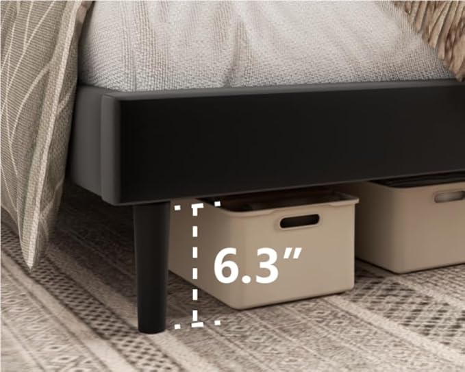 Queen Size Platform Bed Frame with Velvet Upholstered Headboard, Queen Bed Frame with Strong Wood Slats, Box Spring Optional, Mattress Foundation, Easy Assembly Black