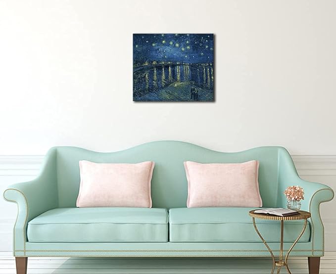 Wieco Art Starry Night Over the Rhone by Van Gogh Classic Oil Paintings Reproduction Modern Seascape Giclee Canvas Prints Artwork on Canvas Wall Art Ready to Hang for Living Room Home Decorations