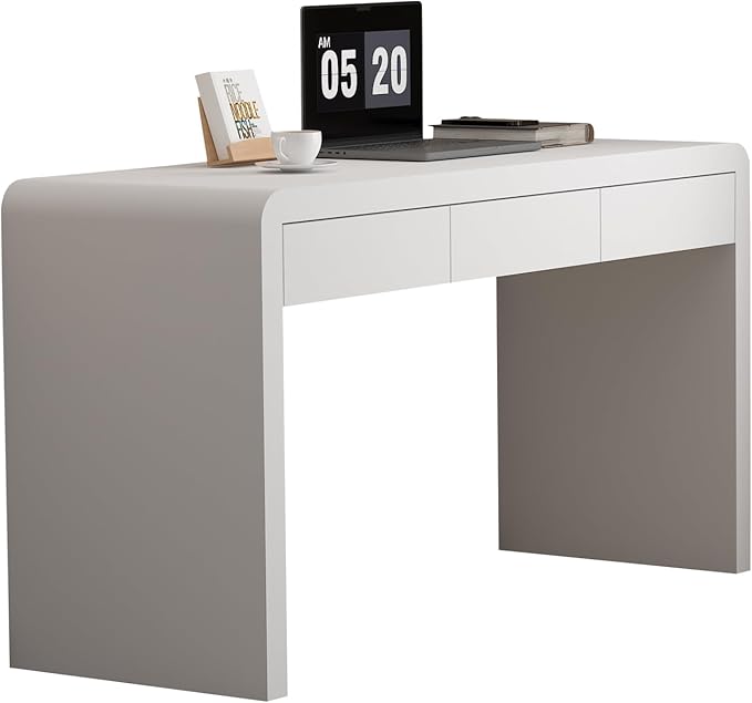 Dongge White Computer and Gaming Desk with Drawers.Home Office desks for Bedroom.Wooden Kids' Writing Table.Three-Layer Lacquered Thick Wooden Board Work Desk That can be Used as a Vanity
