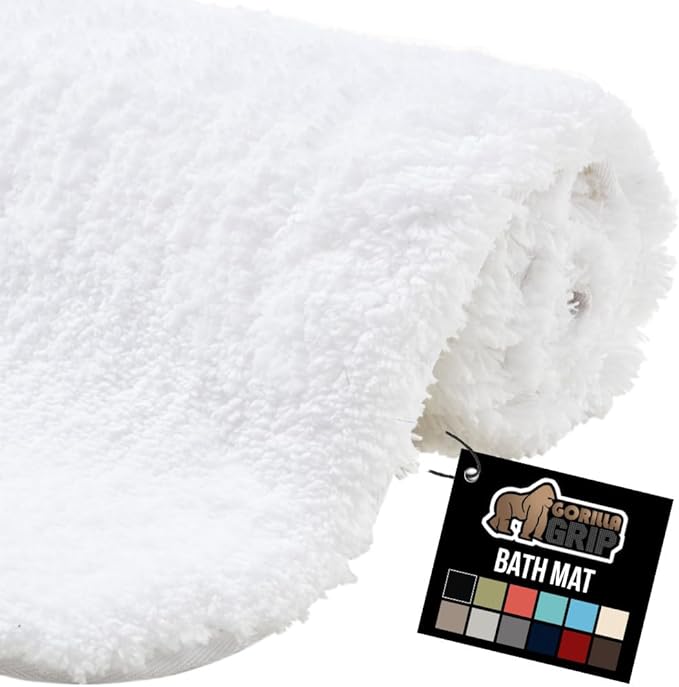 GORILLA GRIP Bathroom Rugs, 30x20, Ultra Soft Absorbent Mat, Thick Plush Bath Rug, Machine Washable, Microfiber Quick Dry, Mats for Shower, Bathtub and Floor, Home Decor Accessories, White