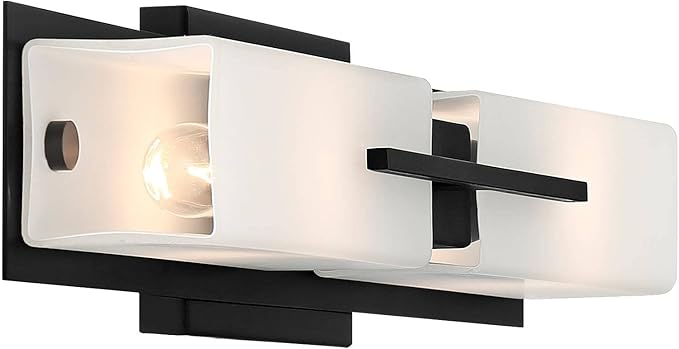 Possini Euro Design Midtown Mid-Century Modern Wall Mounted Light Black Metal Hardwired 23 1/2" Wide Light Bar Fixture White Opal Glass Shades for Bathroom Vanity Mirror House Home Room Decor