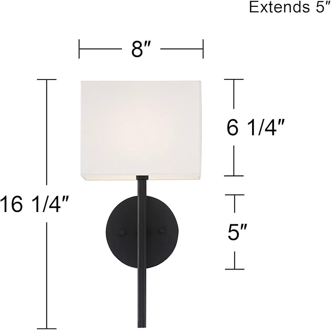 Possini Euro Design Favreau Modern Wall Sconce Lighting Black Hardwired 16 1/4" High Fixture Rectangular Linen Fabric Shade for Bedroom Bedside Living Room Home Hallway Dining Kitchen