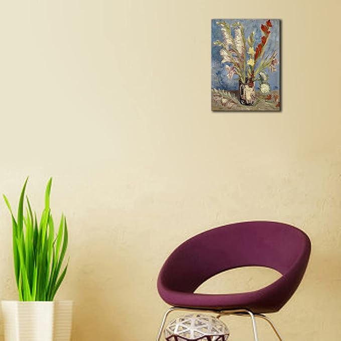 Wieco Art Vase with Gladioli and China Asters by Van Gogh Famous Oil Paintings Reproduction Modern Floral Giclee Canvas Prints Artwork Abstract Flowers Pictures on Canvas Wall Art