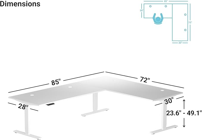 Progressive Desk Stand Up Height Adjustable Standing Desk - L Shaped 85" x 72" Corner Computer Rising Workstation Electric Table - Gray Oak, Black Frame