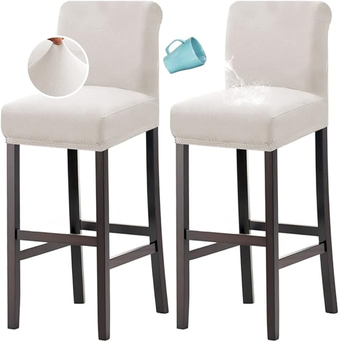 H.VERSAILTEX 100% Waterproof Bar Stool Cover Stretch Counter Stool Pub Chair Slipcover for Dining Room Removable Soft Thick Solid Fleece Fabric Bar Stool Slipcovers Set of 2, Ivory