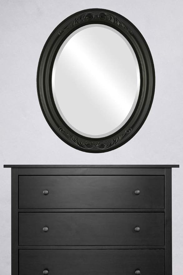 OVALCREST Oval Beveled Wall Mirror for Home Decor - Florence Style - Matte Black - 44" x 34"