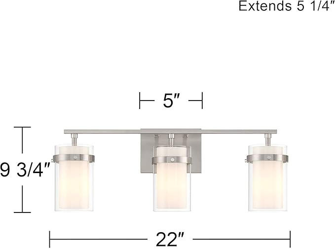 Possini Euro Design Kazran Modern Wall Light Brushed Nickel Slender Hardwire 21 1/4" 3-Light Fixture Frosted White Glass Shade for Bedroom Bathroom Bedside Vanity Living Room Mirror Hallway Dining