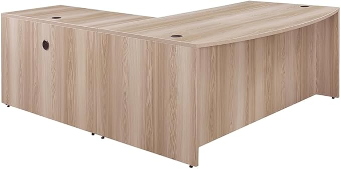 nbf signature series Modern Reversible L Shape Office Desk with Drawers - Ergonomic Computer Desk with Filing Cabinet Drawers - Ideal Executive Furniture - 71" W, Warm Ash Laminate