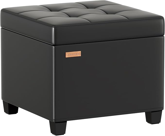 17.7 inches Synthetic Leather turfed Ottomans Cube with Legs, Metal-Framed Square Storage Ottoman Foot Rest Stool Holds 770 LB for Dorm Living Room Bedroom Black UASND63B