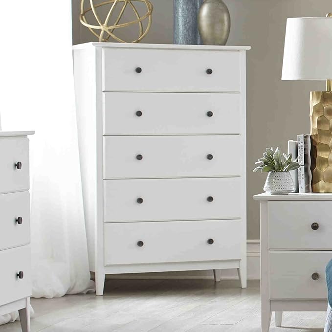 Grain Wood Furniture Greenport 5-Drawer Chest, Solid Wood with Brushed White Finish