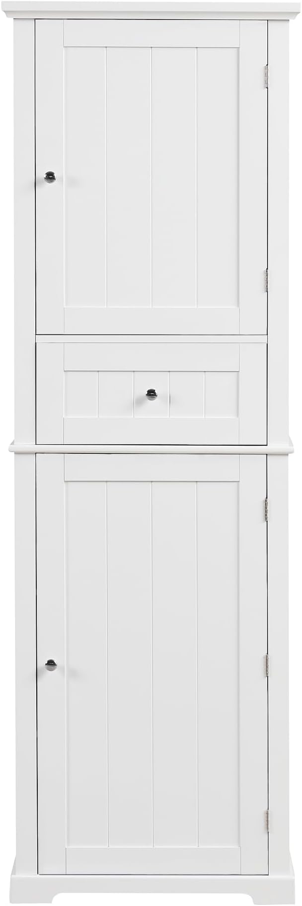 Tall Storage Cabinet, Bathroom Floor Freestanding Storage Cabinet with 2 Doors, One Drawer, and Adjustable Shelf for Bathroom, Office, Living Room, White