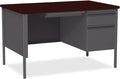 Lorell Fortress Single Pedestal Desk, 30" x 48" x 29.5", Gray Steel Base with Mahogany Laminate Top